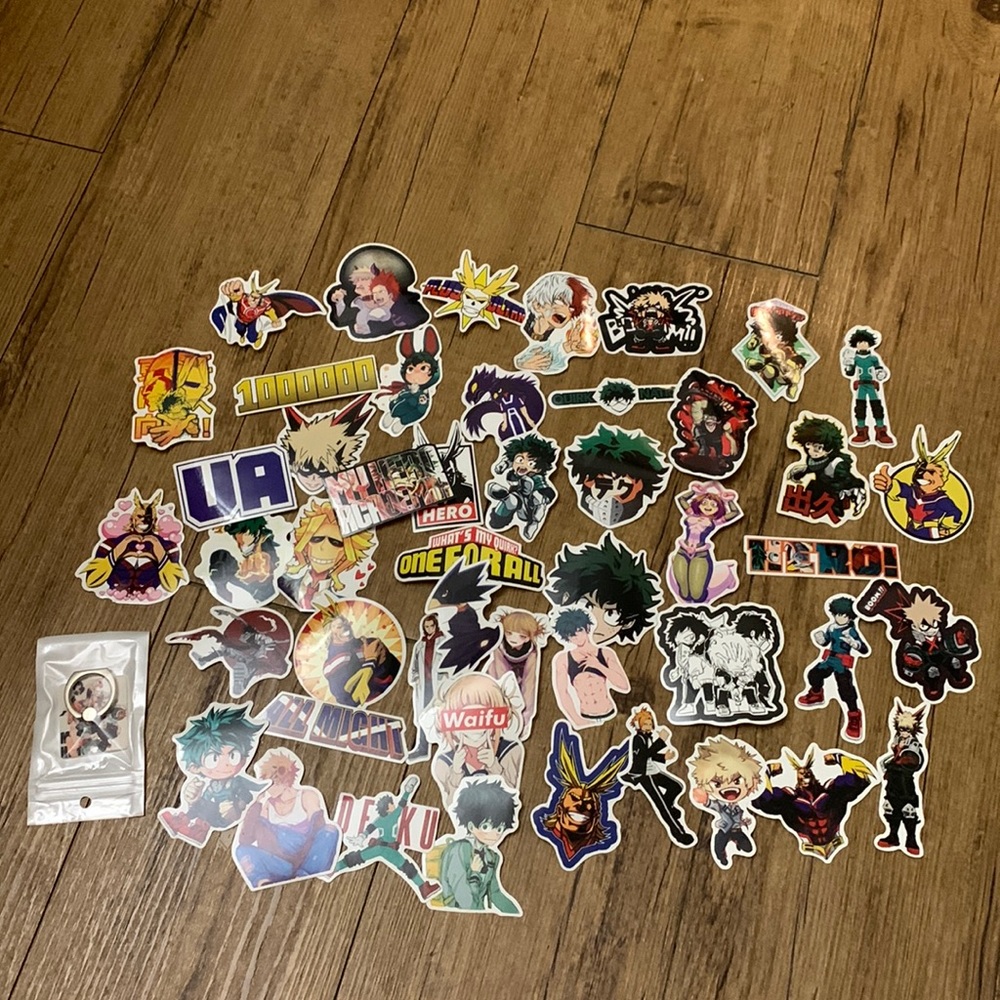my hero academia bnha merch set 48 stickers and key ring